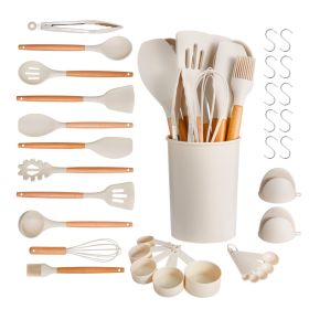 VEVOR Kitchen Cooking Utensils Set, 34 PCS Silicone Spatula Set with Holder, 428 Fahrenheit Heat Resistant Gadget Spoons Tools, Wooden Handle
