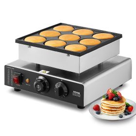 VEVOR Dutch Pancake Maker, 9PCS 76mm Diameter Dorayaki Baker Machine, 850W Commercial Electric Poffertjes Grill, Non-stick Stainless Steel