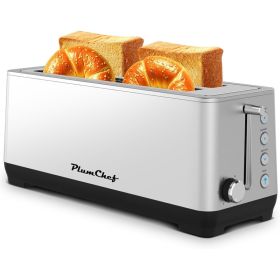 4-Slice Toaster, Extra Wide Long Slot Toaster, 6 Settings, Bagel, Defrost, Reheat, Removable Crumb Tray, Stainless Steel Housing, Silver (Option: KRT6031S)